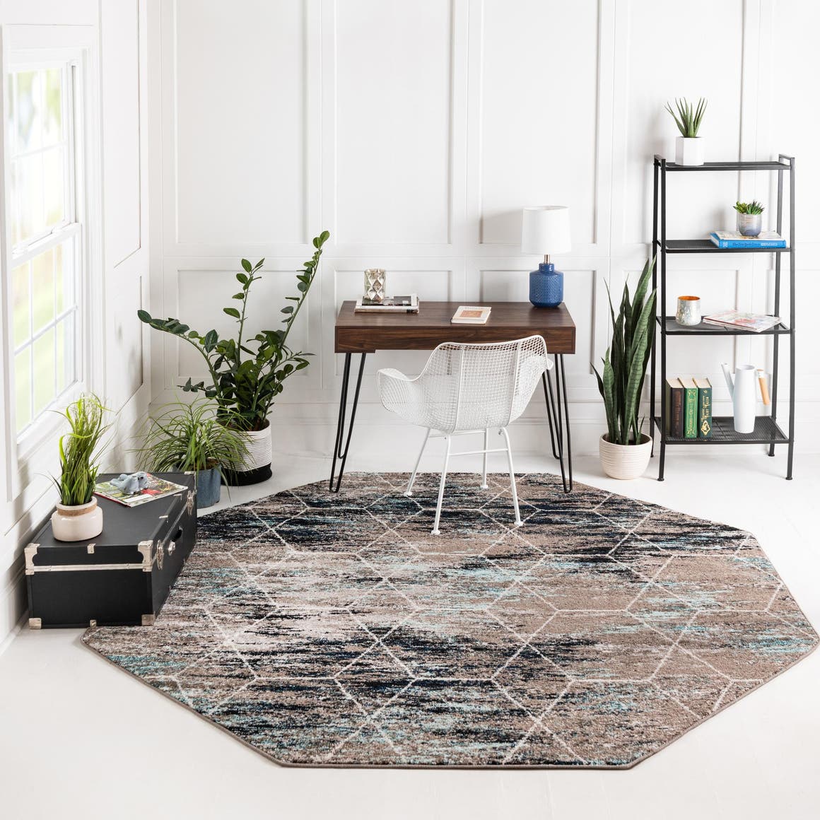 Blue Multicolor 6' 1 x 6' 1 Trellis Frieze Octagon Area Rug Geometric Modern Unique Stain Resistant Easy Clean Carpet for Living, Dining, Bedrooms, Office for Sale at Rug Engine