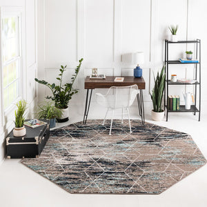 Blue Multicolor 6' 1 x 6' 1 Trellis Frieze Octagon Area Rug Geometric Modern Unique Stain Resistant Easy Clean Carpet for Living, Dining, Bedrooms, Office for Sale at Rug Engine