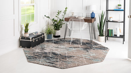 Blue Multicolor 7' 10 x 7' 10 Trellis Frieze Octagon Area Rug Geometric Modern Unique Stain Resistant Easy Clean Carpet for Living, Dining, Bedrooms, Office for Sale at Rug Engine