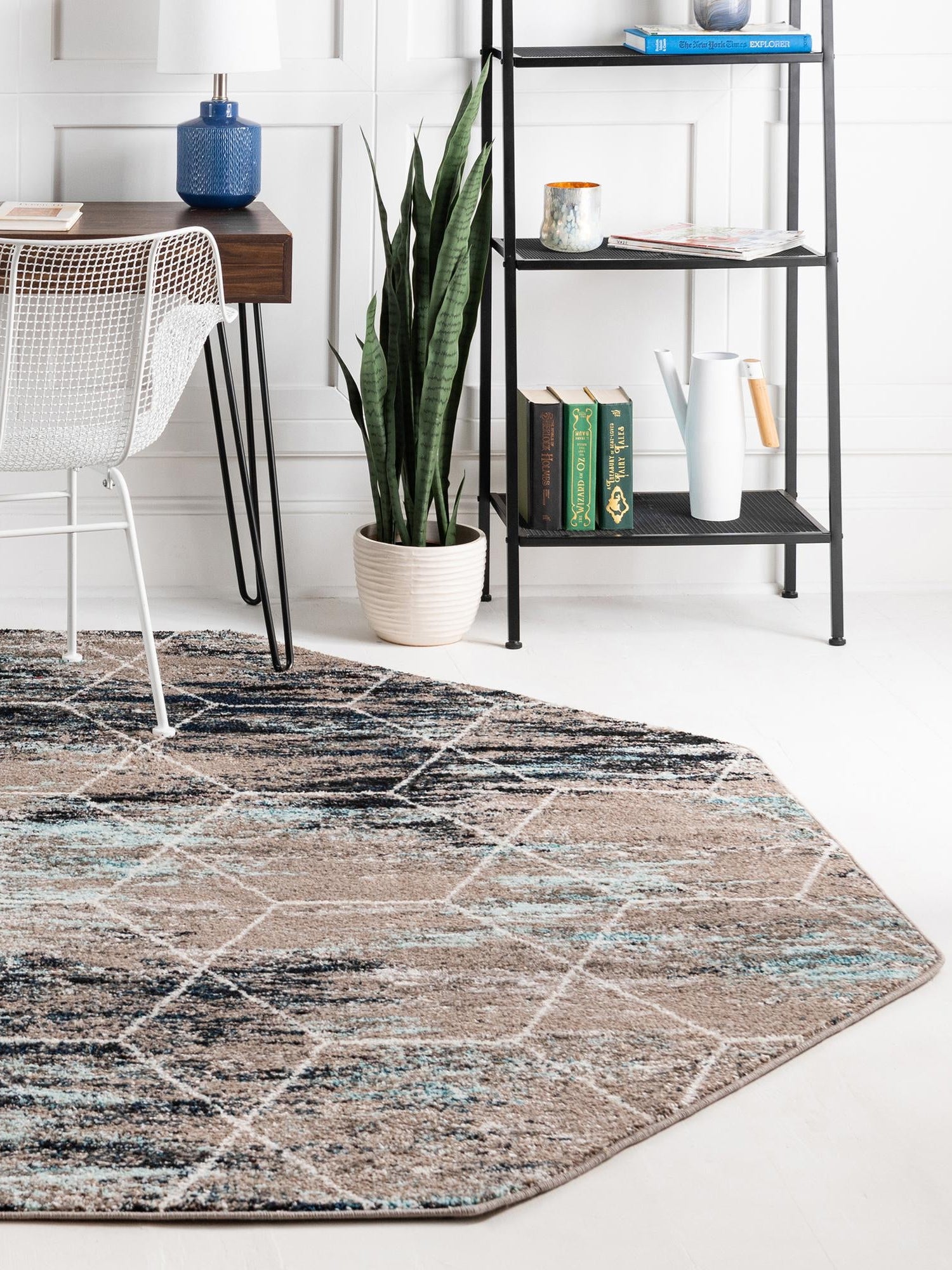 Blue Multicolor 4' 1 x 4' 1 Trellis Frieze Octagon Area Rug Geometric Modern Unique Stain Resistant Easy Clean Carpet for Living, Dining, Bedrooms, Office for Sale at Rug Engine