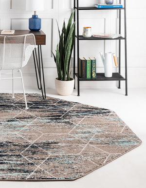 Blue Multicolor 7' 10 x 7' 10 Trellis Frieze Octagon Area Rug Geometric Modern Unique Stain Resistant Easy Clean Carpet for Living, Dining, Bedrooms, Office for Sale at Rug Engine