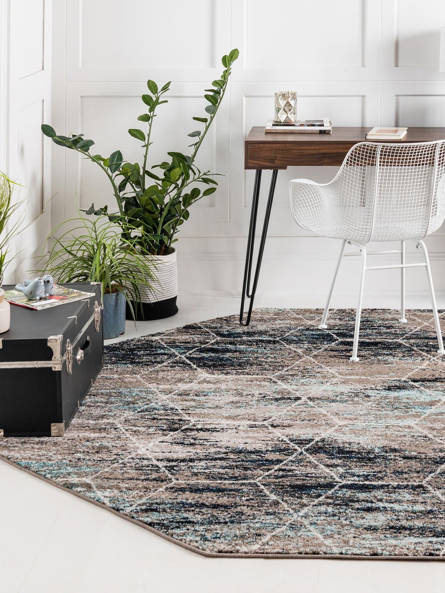 Blue Multicolor 4' 1 x 4' 1 Trellis Frieze Octagon Area Rug Geometric Modern Unique Stain Resistant Easy Clean Carpet for Living, Dining, Bedrooms, Office for Sale at Rug Engine