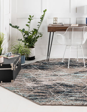 Blue Multicolor 6' 1 x 6' 1 Trellis Frieze Octagon Area Rug Geometric Modern Unique Stain Resistant Easy Clean Carpet for Living, Dining, Bedrooms, Office for Sale at Rug Engine