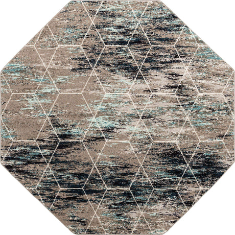 Blue Multicolor 7' 10 x 7' 10 Trellis Frieze Octagon Area Rug Geometric Modern Unique Stain Resistant Easy Clean Carpet for Living, Dining, Bedrooms, Office for Sale at Rug Engine