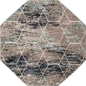 Blue Multicolor 5' 3 x 5' 3 Trellis Frieze Octagon Area Rug Geometric Modern Unique Stain Resistant Easy Clean Carpet for Living, Dining, Bedrooms, Office for Sale at Rug Engine