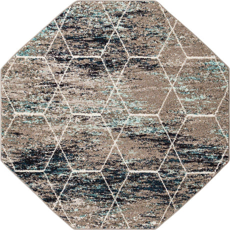 Blue Multicolor 5' 3 x 5' 3 Trellis Frieze Octagon Area Rug Geometric Modern Unique Stain Resistant Easy Clean Carpet for Living, Dining, Bedrooms, Office for Sale at Rug Engine