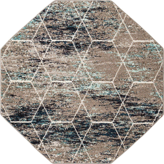 Blue Multicolor 5' 3 x 5' 3 Trellis Frieze Octagon Area Rug Geometric Modern Unique Stain Resistant Easy Clean Carpet for Living, Dining, Bedrooms, Office for Sale at Rug Engine