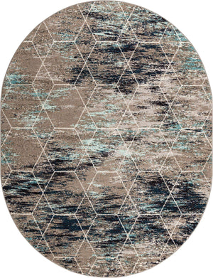 Blue Multicolor 7' 10 x 10' Trellis Frieze Oval Area Rug Geometric Modern Unique Stain Resistant Easy Clean Carpet for Living, Dining, Bedrooms, Office for Sale at Rug Engine