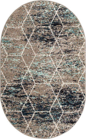 Blue Multicolor 3' 1 x 5' 3 Trellis Frieze Oval Area Rug Geometric Modern Unique Stain Resistant Easy Clean Carpet for Living, Dining, Bedrooms, Office for Sale at Rug Engine