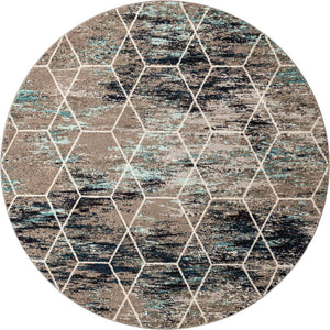 Blue Multicolor 7' 10 x 7' 10 Trellis Frieze Round Area Rug Geometric Modern Unique Stain Resistant Easy Clean Carpet for Living, Dining, Bedrooms, Office for Sale at Rug Engine