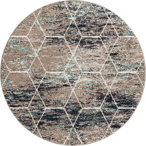 Blue Multicolor 5' 3 x 5' 3 Trellis Frieze Round Area Rug Geometric Modern Unique Stain Resistant Easy Clean Carpet for Living, Dining, Bedrooms, Office for Sale at Rug Engine