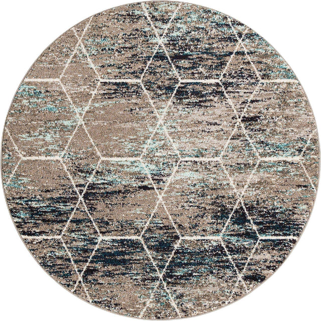 Blue Multicolor 5' 3 x 5' 3 Trellis Frieze Round Area Rug Geometric Modern Unique Stain Resistant Easy Clean Carpet for Living, Dining, Bedrooms, Office for Sale at Rug Engine
