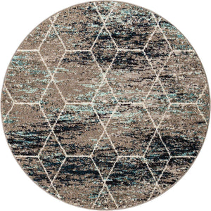 Blue Multicolor 4' 1 x 4' 1 Trellis Frieze Round Area Rug Geometric Modern Unique Stain Resistant Easy Clean Carpet for Living, Dining, Bedrooms, Office for Sale at Rug Engine
