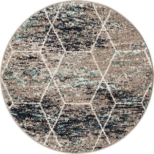 Blue Multicolor 3' 1 x 3' 1 Trellis Frieze Round Area Rug Geometric Modern Unique Stain Resistant Easy Clean Carpet for Living, Dining, Bedrooms, Office for Sale at Rug Engine