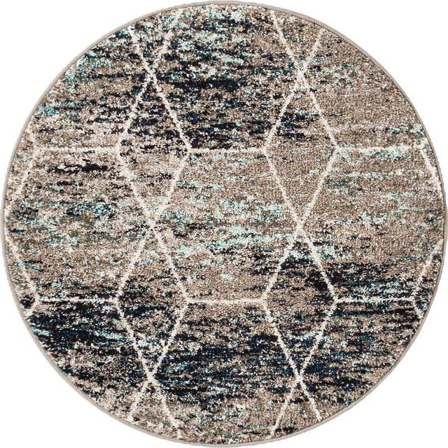 Blue Multicolor 3' 1 x 3' 1 Trellis Frieze Round Area Rug Geometric Modern Unique Stain Resistant Easy Clean Carpet for Living, Dining, Bedrooms, Office for Sale at Rug Engine