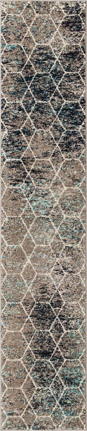 Blue Multicolor 2' x 10' Trellis Frieze Runner Area Rug Geometric Modern Unique Stain Resistant Easy Clean Carpet for Living, Dining, Bedrooms, Office for Sale at Rug Engine