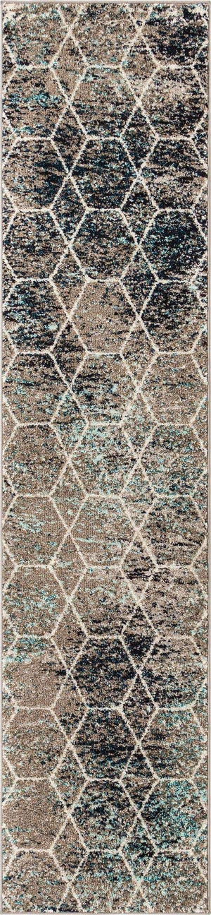 Blue Multicolor 2' x 8' 8 Trellis Frieze Runner Area Rug Geometric Modern Unique Stain Resistant Easy Clean Carpet for Living, Dining, Bedrooms, Office for Sale at Rug Engine