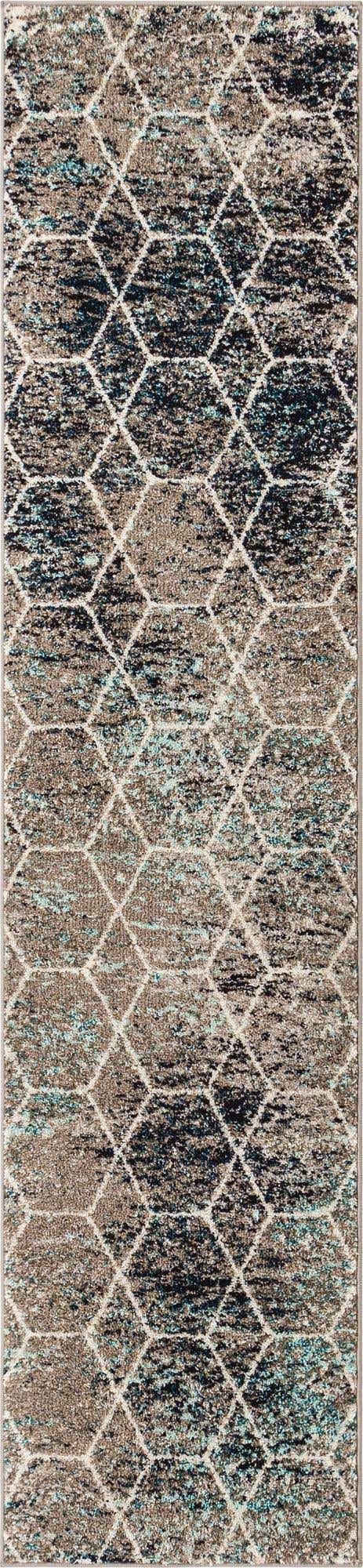 Blue Multicolor 2' x 8' 8 Trellis Frieze Runner Area Rug Geometric Modern Unique Stain Resistant Easy Clean Carpet for Living, Dining, Bedrooms, Office for Sale at Rug Engine
