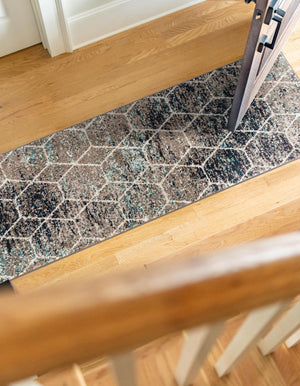 Blue Multicolor 2' x 8' 8 Trellis Frieze Runner Area Rug Geometric Modern Unique Stain Resistant Easy Clean Carpet for Living, Dining, Bedrooms, Office for Sale at Rug Engine