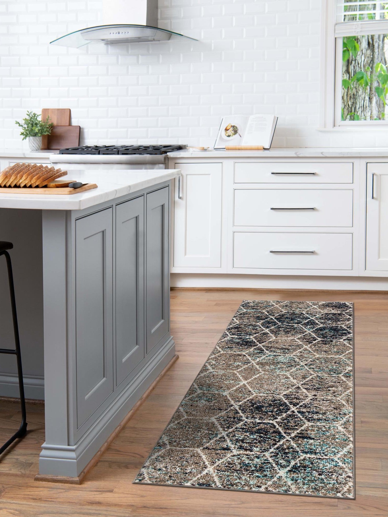 Blue Multicolor 2' x 4' 1 Trellis Frieze Runner Area Rug Geometric Modern Unique Stain Resistant Easy Clean Carpet for Living, Dining, Bedrooms, Office for Sale at Rug Engine