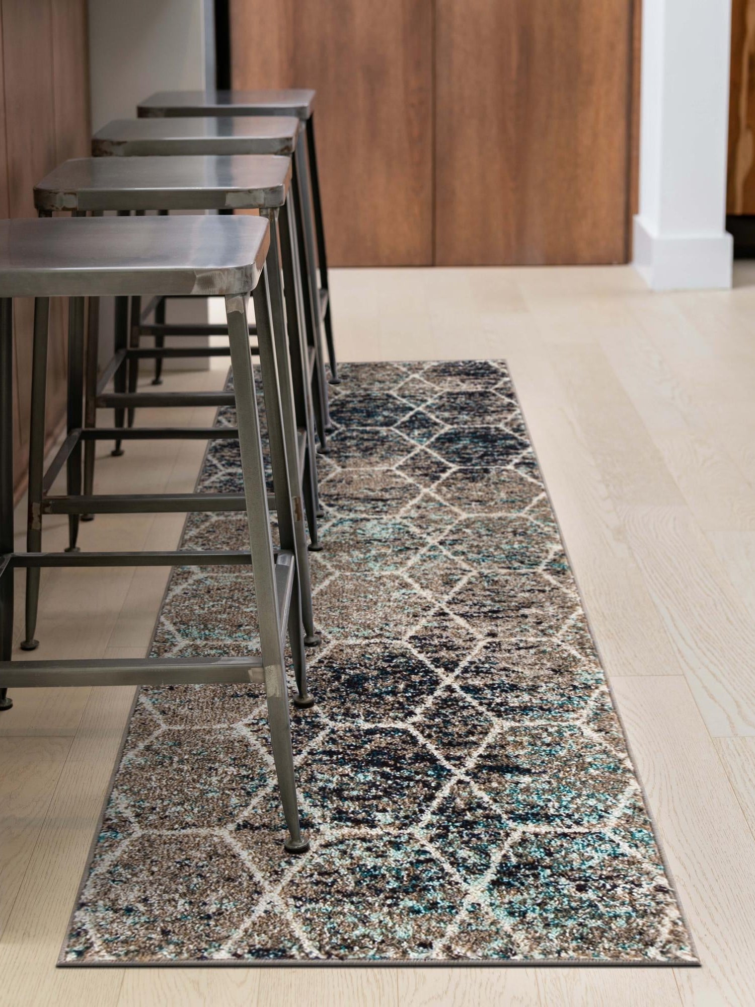 Blue Multicolor 2' x 10' Trellis Frieze Runner Area Rug Geometric Modern Unique Stain Resistant Easy Clean Carpet for Living, Dining, Bedrooms, Office for Sale at Rug Engine