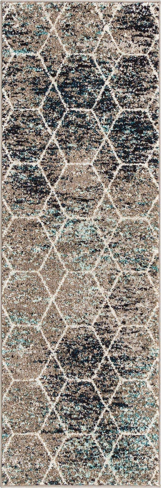 Blue Multicolor 2' x 6' 1 Trellis Frieze Runner Area Rug Geometric Modern Unique Stain Resistant Easy Clean Carpet for Living, Dining, Bedrooms, Office for Sale at Rug Engine