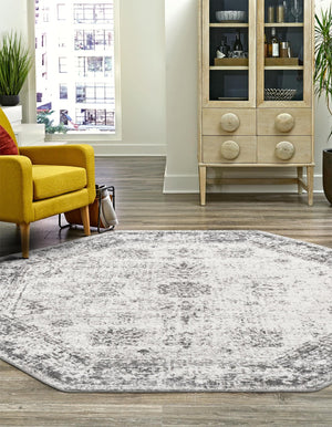 Gray 6' 1 x 6' 1 Sofia Octagon Area Rug Durable Easy Clean Stain Resistant Unique Carpet for Affordable Interior Home Design for Sale at Rug Engine