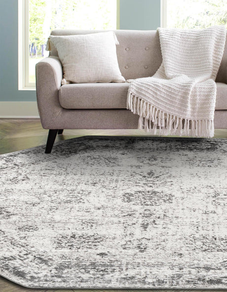 Gray 7' 10 x 7' 10 Sofia Octagon Area Rug Durable Easy Clean Stain Resistant Unique Carpet for Affordable Interior Home Design for Sale at Rug Engine