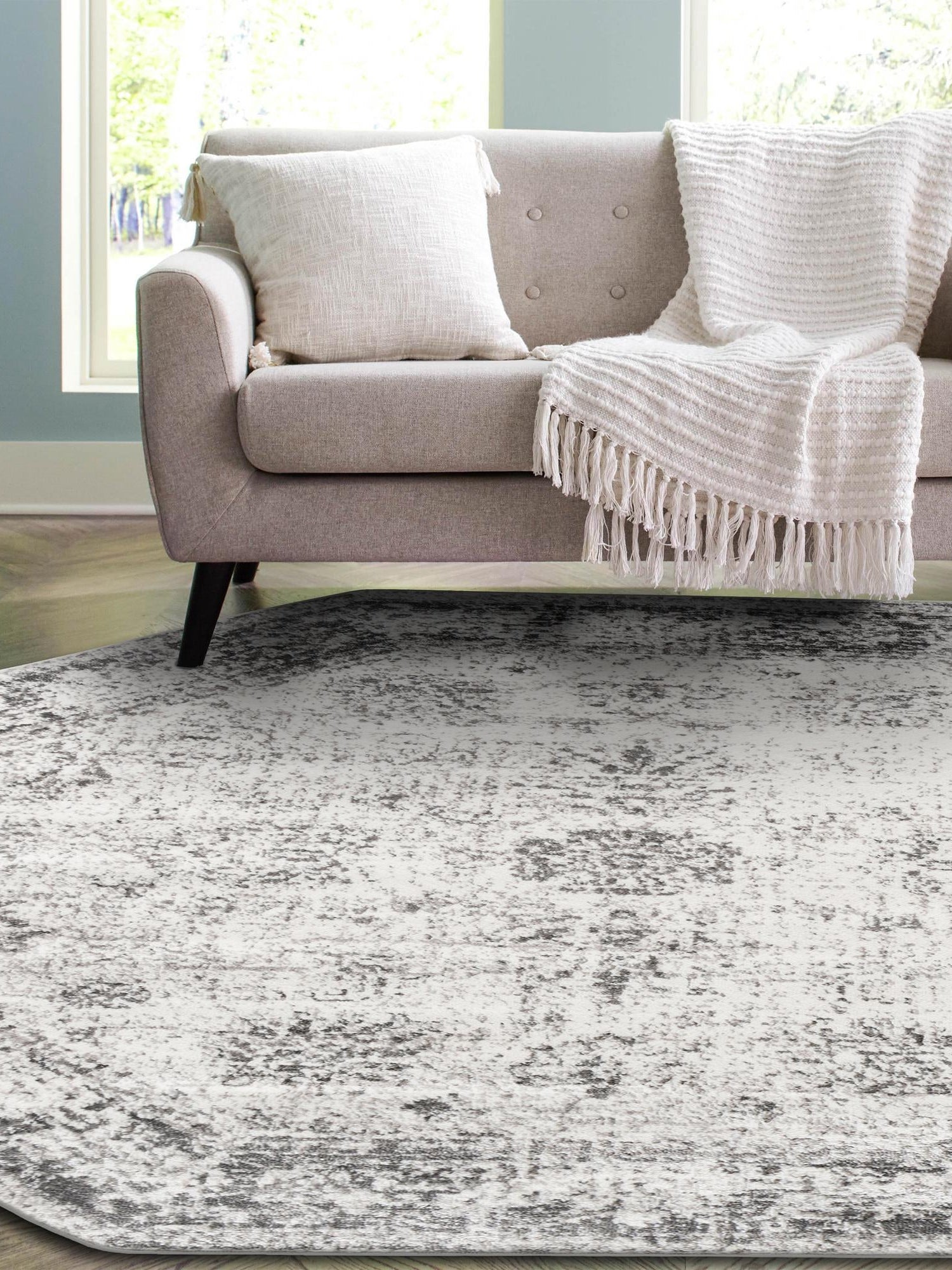 Gray 5' 3 x 5' 3 Sofia Octagon Area Rug Durable Easy Clean Stain Resistant Unique Carpet for Affordable Interior Home Design for Sale at Rug Engine