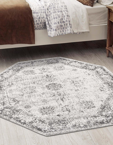 Gray 6' 1 x 6' 1 Sofia Octagon Area Rug Durable Easy Clean Stain Resistant Unique Carpet for Affordable Interior Home Design for Sale at Rug Engine