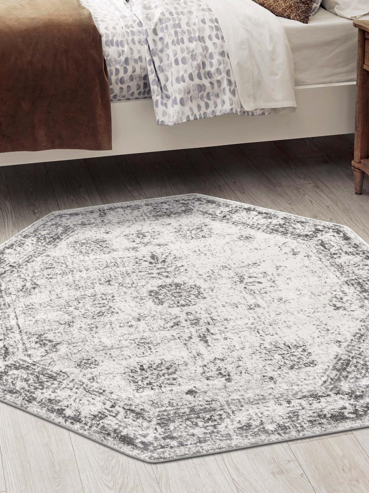 Gray 5' 3 x 5' 3 Sofia Octagon Area Rug Durable Easy Clean Stain Resistant Unique Carpet for Affordable Interior Home Design for Sale at Rug Engine