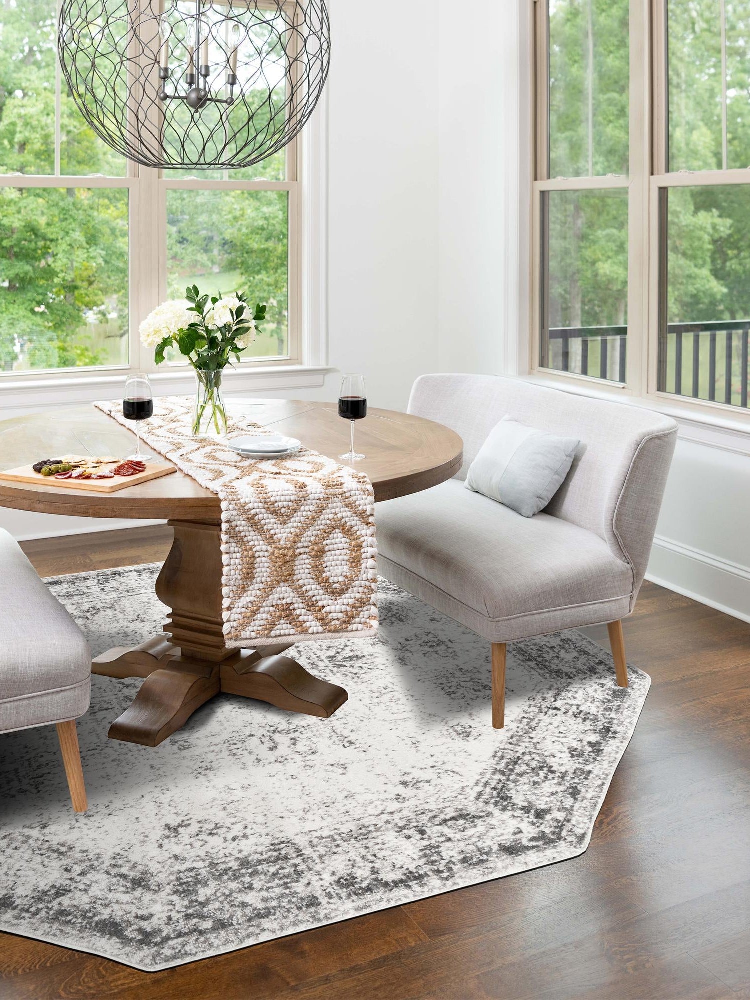 Gray 6' 1 x 6' 1 Sofia Octagon Area Rug Durable Easy Clean Stain Resistant Unique Carpet for Affordable Interior Home Design for Sale at Rug Engine