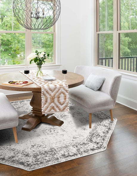 Gray 5' 3 x 5' 3 Sofia Octagon Area Rug Durable Easy Clean Stain Resistant Unique Carpet for Affordable Interior Home Design for Sale at Rug Engine