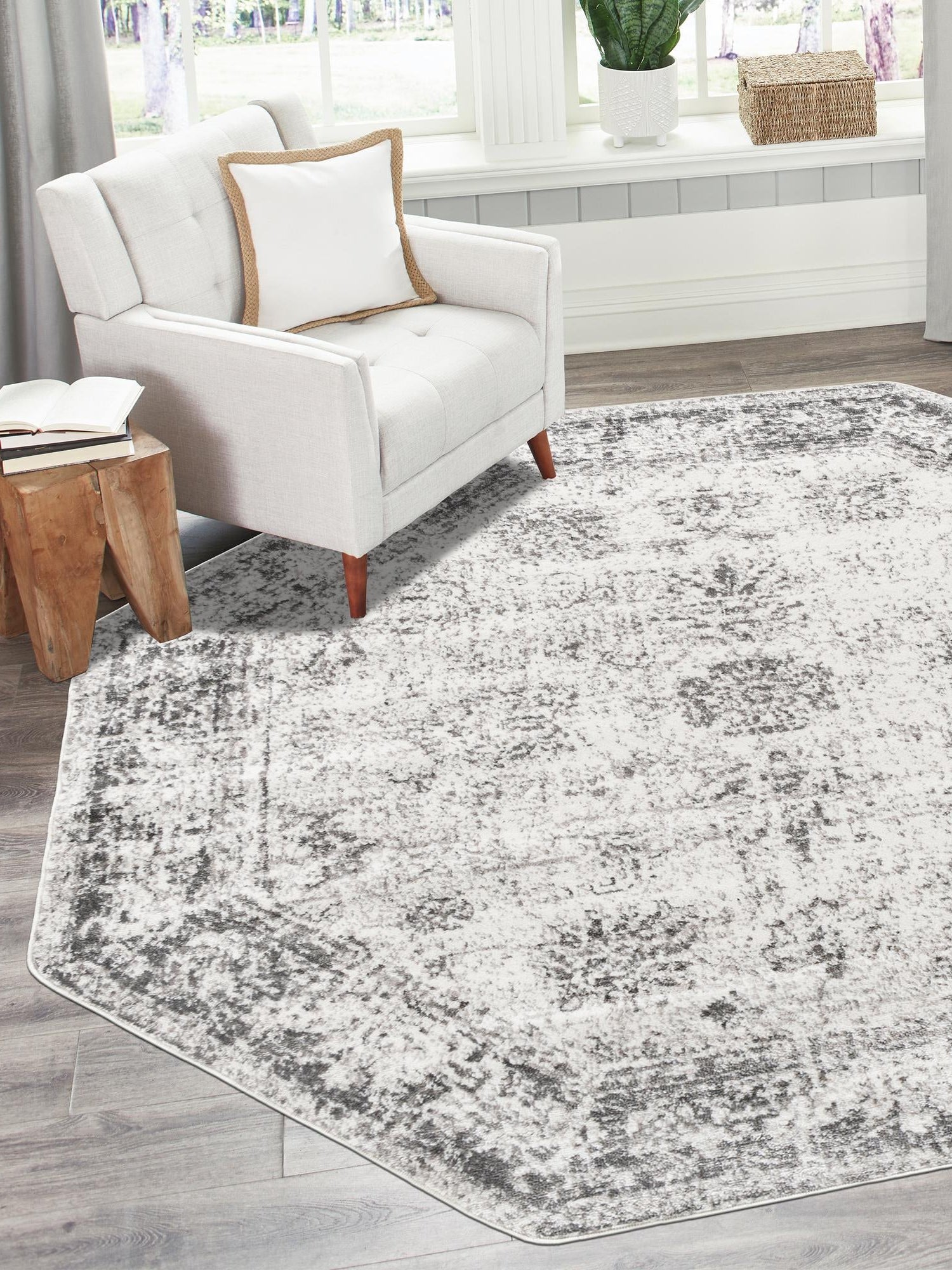 Gray 5' 3 x 5' 3 Sofia Octagon Area Rug Durable Easy Clean Stain Resistant Unique Carpet for Affordable Interior Home Design for Sale at Rug Engine