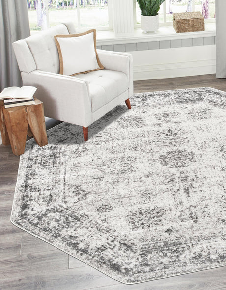 Gray 5' 3 x 5' 3 Sofia Octagon Area Rug Durable Easy Clean Stain Resistant Unique Carpet for Affordable Interior Home Design for Sale at Rug Engine