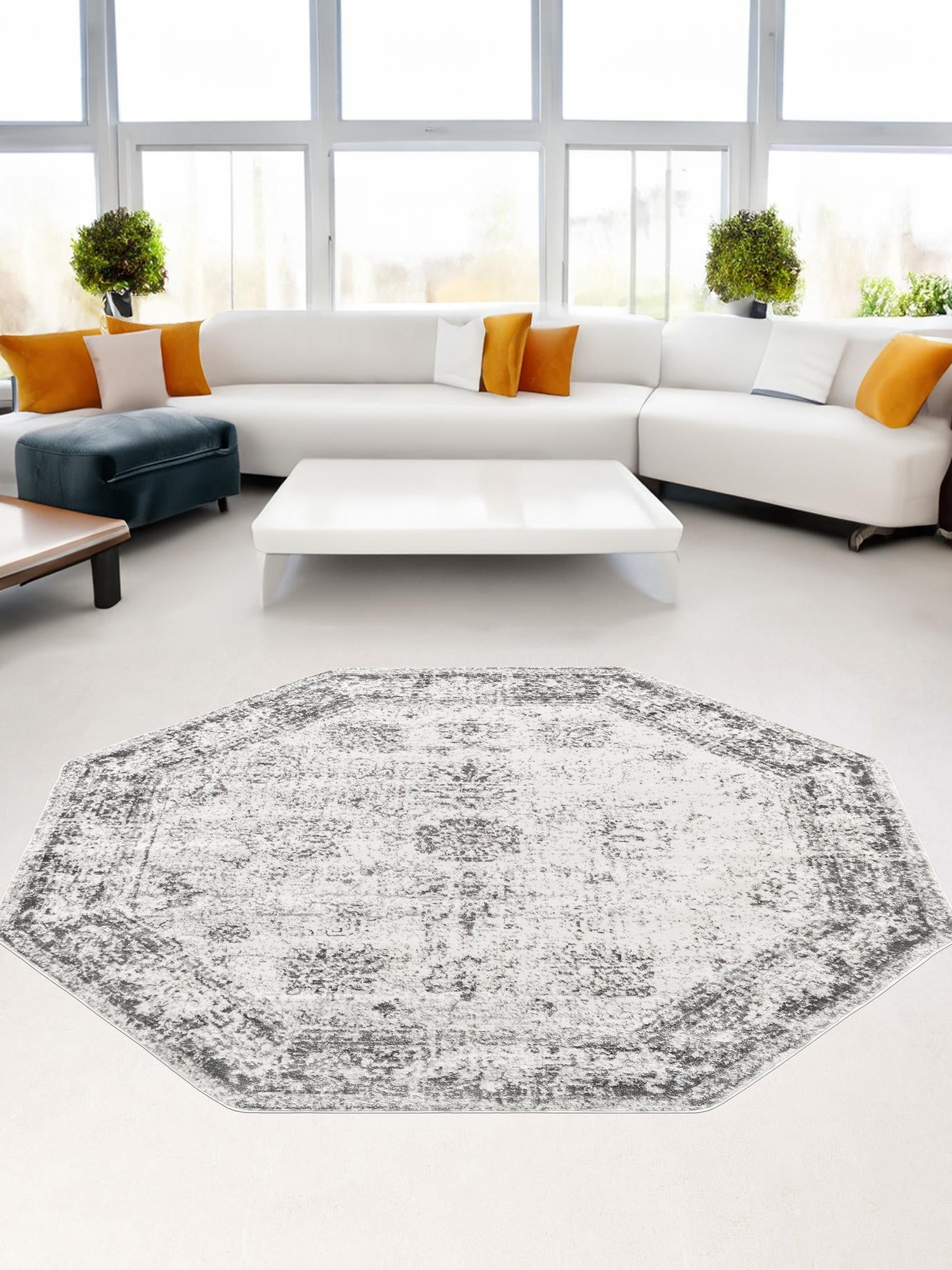 Gray 5' 3 x 5' 3 Sofia Octagon Area Rug Durable Easy Clean Stain Resistant Unique Carpet for Affordable Interior Home Design for Sale at Rug Engine