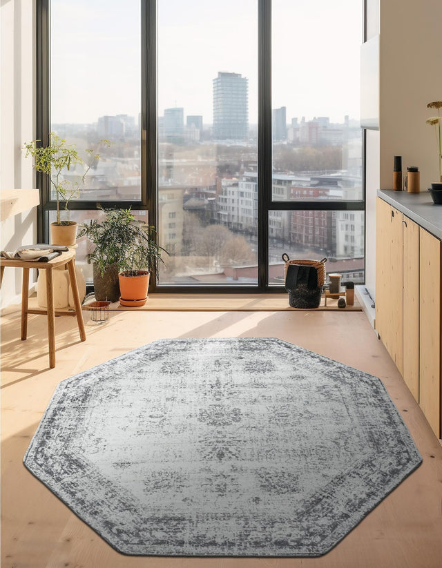 Gray 4' 1 x 4' 1 Sofia Octagon Area Rug Durable Easy Clean Stain Resistant Unique Carpet for Affordable Interior Home Design for Sale at Rug Engine