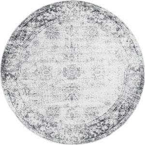Gray 7' 10 x 7' 10 Sofia Round Area Rug Durable Easy Clean Stain Resistant Unique Carpet for Affordable Interior Home Design for Sale at Rug Engine