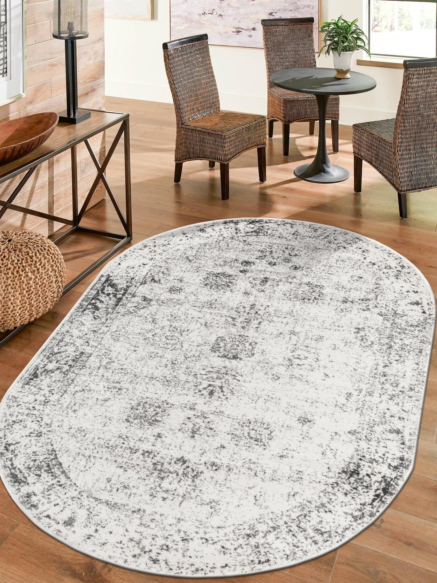 Gray 7' 10 x 10' Sofia Oval Area Rug Durable Easy Clean Stain Resistant Unique Carpet for Affordable Interior Home Design for Sale at Rug Engine