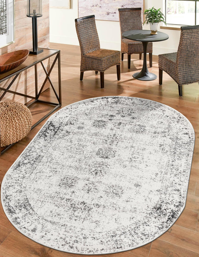Gray 7' 10 x 10' Sofia Oval Area Rug Durable Easy Clean Stain Resistant Unique Carpet for Affordable Interior Home Design for Sale at Rug Engine