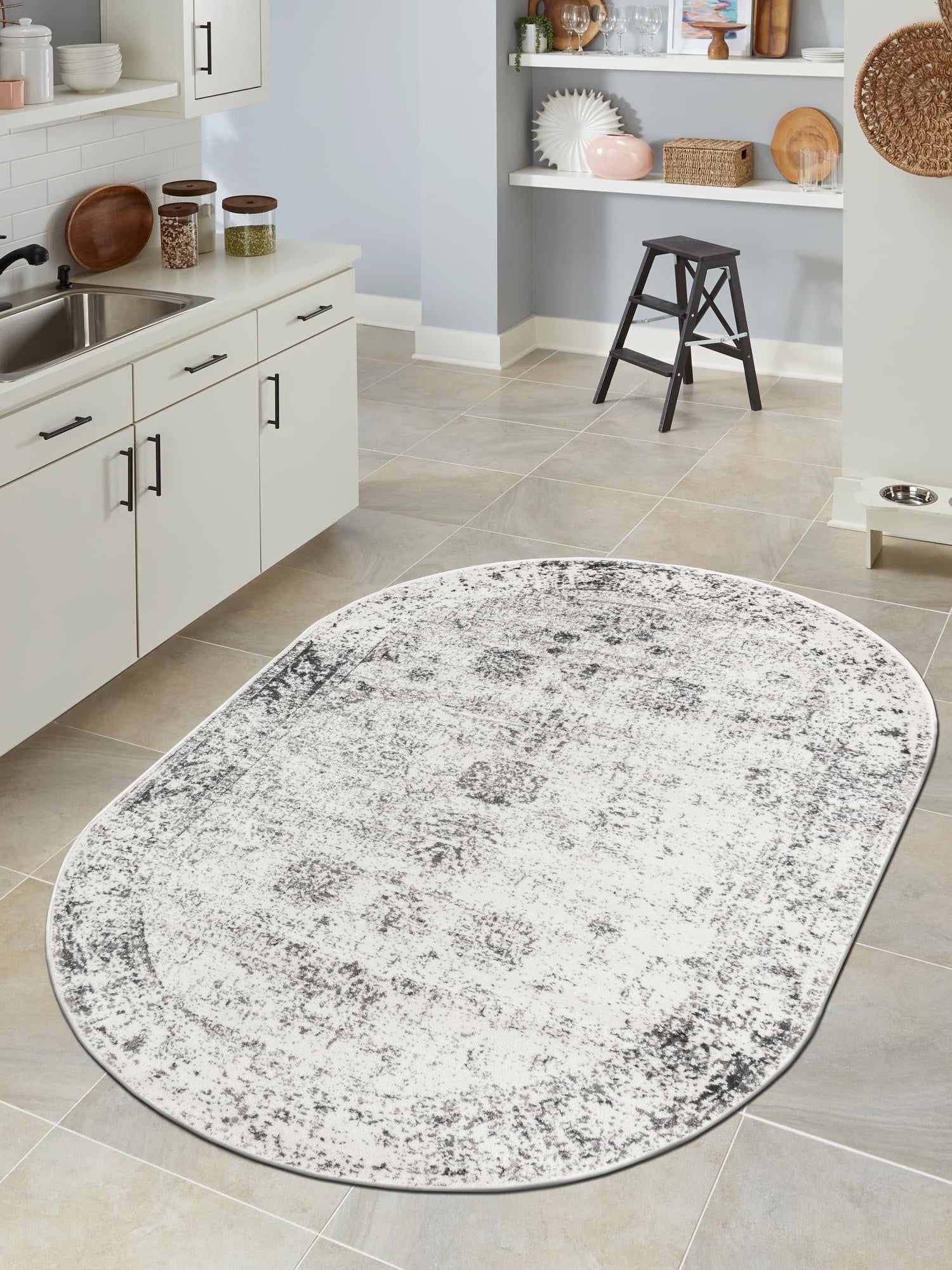 Gray 7' 10 x 10' Sofia Oval Area Rug Durable Easy Clean Stain Resistant Unique Carpet for Affordable Interior Home Design for Sale at Rug Engine