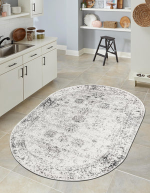 Gray 7' 10 x 10' Sofia Oval Area Rug Durable Easy Clean Stain Resistant Unique Carpet for Affordable Interior Home Design for Sale at Rug Engine