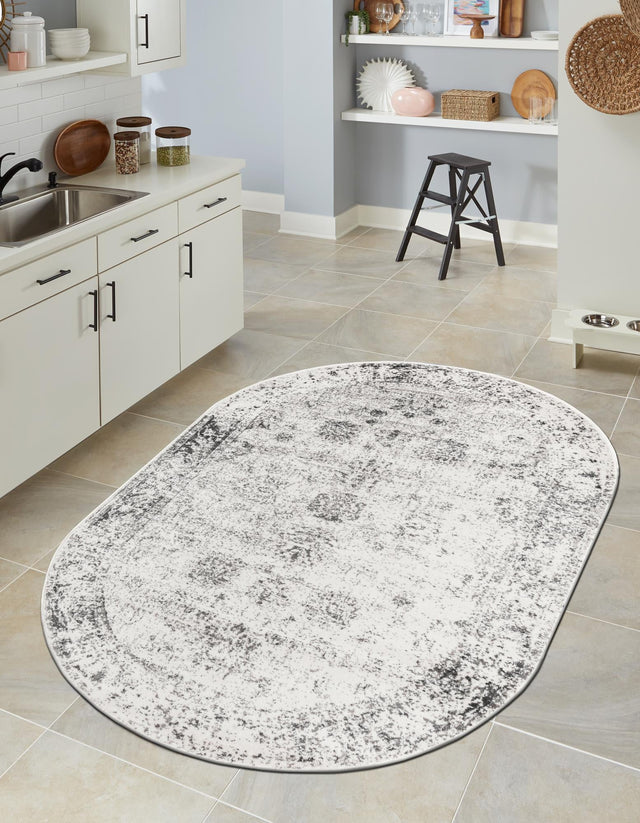 Gray 7' 10 x 10' Sofia Oval Area Rug Durable Easy Clean Stain Resistant Unique Carpet for Affordable Interior Home Design for Sale at Rug Engine