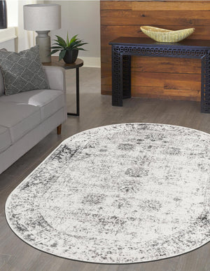 Gray 7' 10 x 10' Sofia Oval Area Rug Durable Easy Clean Stain Resistant Unique Carpet for Affordable Interior Home Design for Sale at Rug Engine