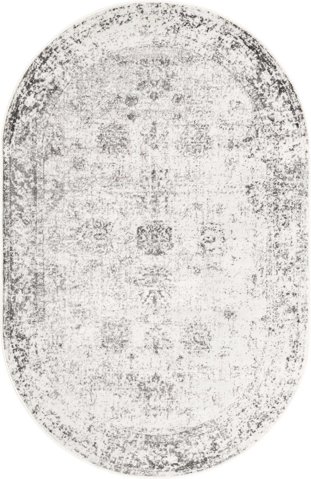 Gray 5' 3 x 8' Sofia Oval Area Rug Durable Easy Clean Stain Resistant Unique Carpet for Affordable Interior Home Design for Sale at Rug Engine