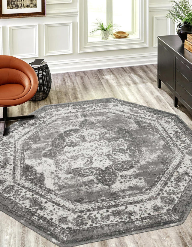 Gray 4' 1 x 4' 1 Sofia Octagon Area Rug Durable Easy Clean Stain Resistant Unique Carpet for Affordable Interior Home Design for Sale at Rug Engine