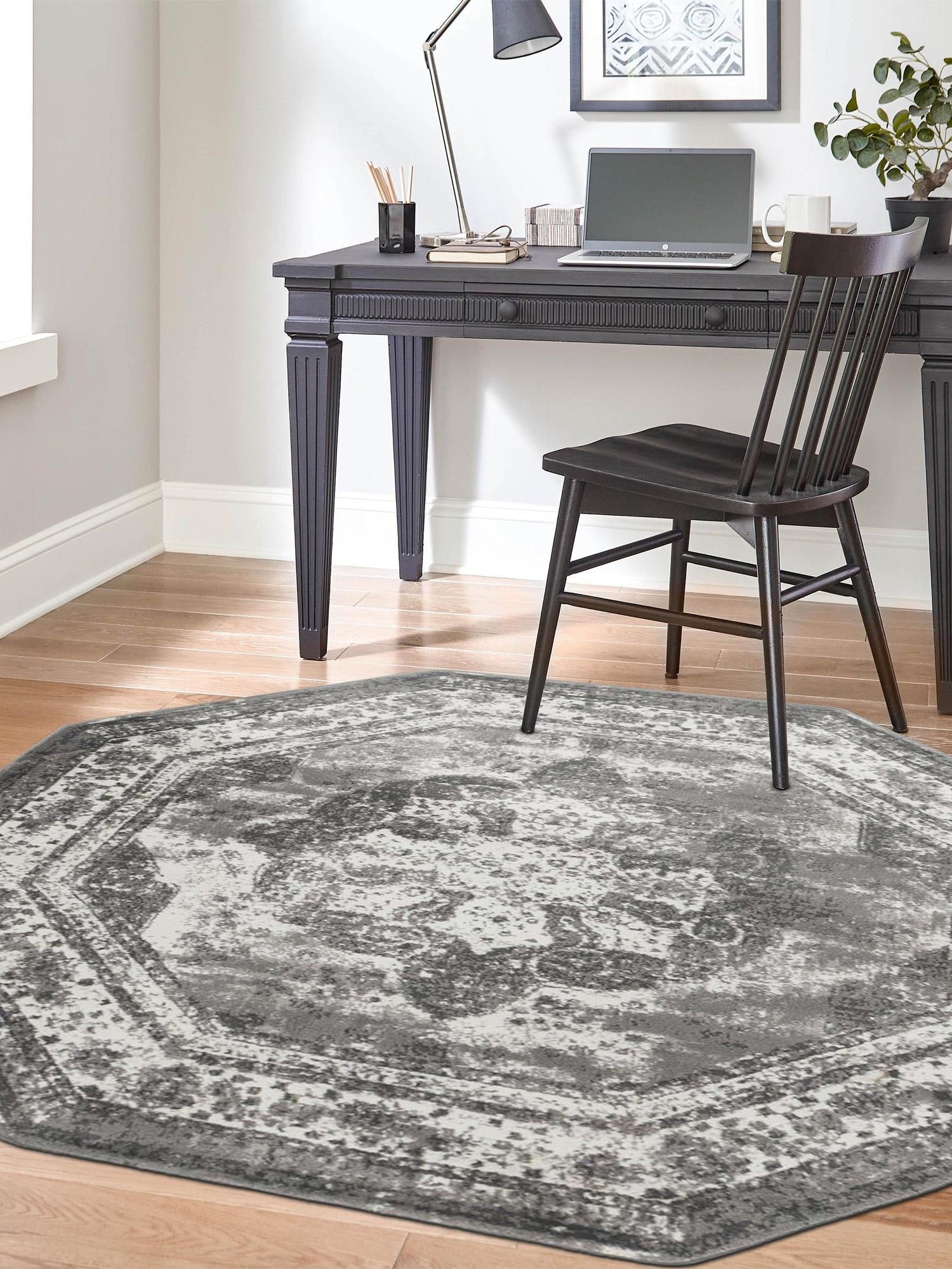 Gray 4' 1 x 4' 1 Sofia Octagon Area Rug Durable Easy Clean Stain Resistant Unique Carpet for Affordable Interior Home Design for Sale at Rug Engine