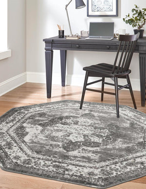 Gray 7' 10 x 7' 10 Sofia Octagon Area Rug Durable Easy Clean Stain Resistant Unique Carpet for Affordable Interior Home Design for Sale at Rug Engine