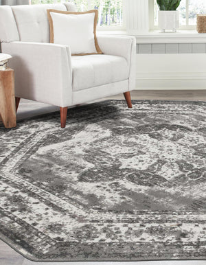 Gray 7' 10 x 7' 10 Sofia Octagon Area Rug Durable Easy Clean Stain Resistant Unique Carpet for Affordable Interior Home Design for Sale at Rug Engine