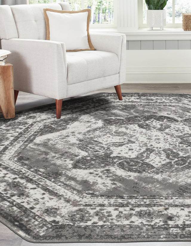 Gray 7' 10 x 7' 10 Sofia Octagon Area Rug Durable Easy Clean Stain Resistant Unique Carpet for Affordable Interior Home Design for Sale at Rug Engine